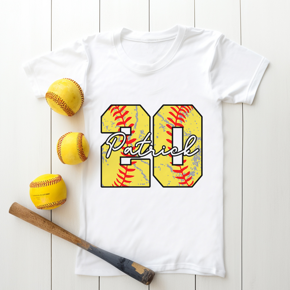 Personalized Baseball Basketball Soccer Volleyball Softball T-Shirt with Number and Name Gift for Sport Lover