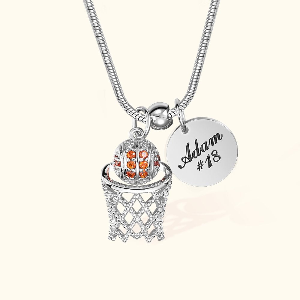Collier de Gravure Personnalisé avec Prénom Pendentif Basket-ball et Médaillon avec Texte Gravé Cadeau pour Amateur de Basket-ball