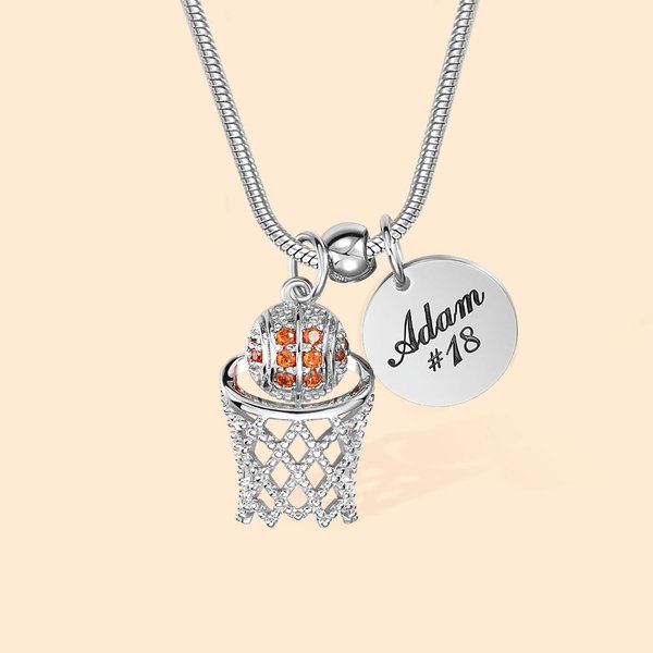 Stereoscopic Crystal Basketball Pendant Necklace with Engraved Name and Number