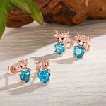 Personalized Cute Highland Cow Sterling Silver Stud Earrings with Heart Birthstone Dainty Jewelry Birthday Valentine's Day Gift for Women Girls