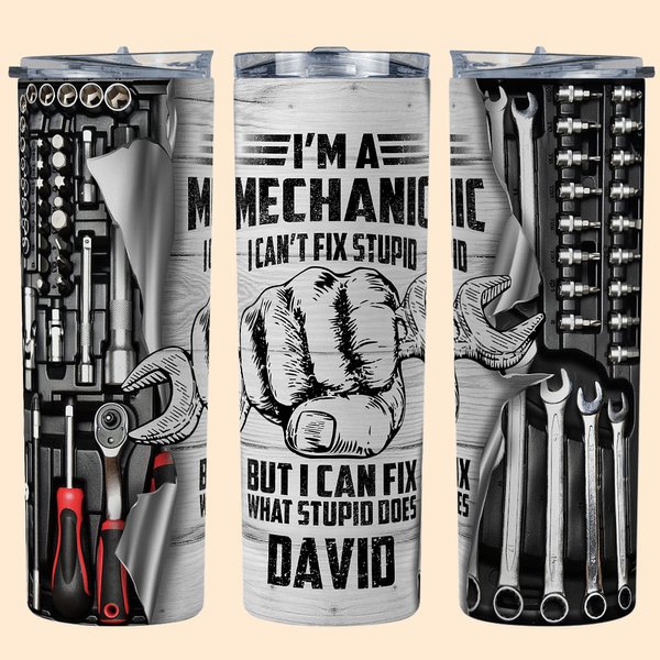 Gobelet à Motif Outil Mécanique de Réparation Personnalisé avec Nom I'm a Mechanic Cadeau Fête des Pères pour Homme Mari Papa