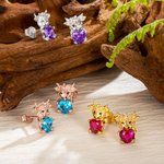 Personalized Cute Highland Cow Sterling Silver Stud Earrings with Heart Birthstone Dainty Jewelry Birthday Valentine's Day Gift for Women Girls