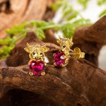Personalized Cute Highland Cow Sterling Silver Stud Earrings with Heart Birthstone Dainty Jewelry Birthday Valentine's Day Gift for Women Girls
