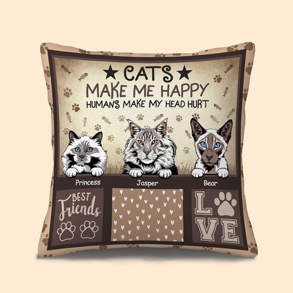 Personalizzato Cat Lover Throw Pillow Cover Cat Make Me Happy Humans Make My Head Hurt Gift For Cat Lover Pet Lover Sofa Home Decor