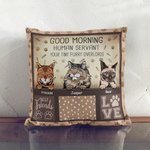 Henkilökohtainen Good Morning Human Servant Your Tiny Furry Overlords Throw Pillow Cover for Cat Lovers Sohva Couch Bed Decor