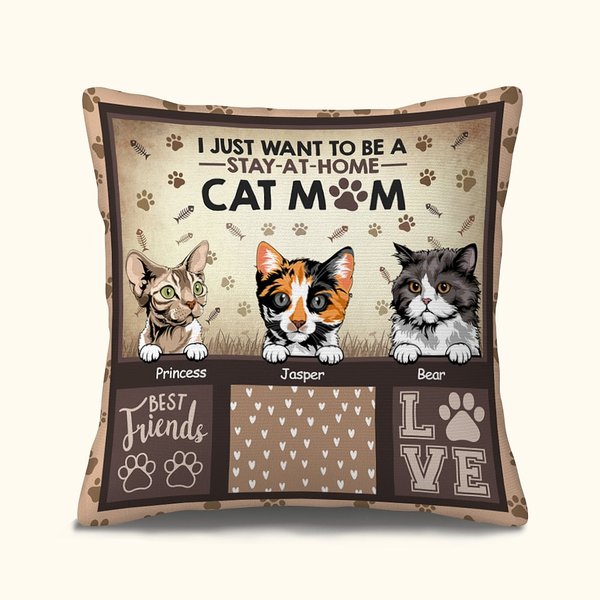 Gepersonaliseerd I Just Want To Be A Stay At Home Cat Mam Kat Pap Werpkussenhoes Verjaardagscadeau