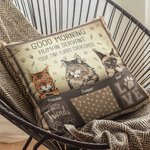 Henkilökohtainen Good Morning Human Servant Your Tiny Furry Overlords Throw Pillow Cover for Cat Lovers Sohva Couch Bed Decor