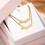 Personalisierte zwei Ketten Halskette Doppelnamen-Halskette Doppelketten-Namenshalskette mit Box-Kette Minimalistische geschichtete Halskette