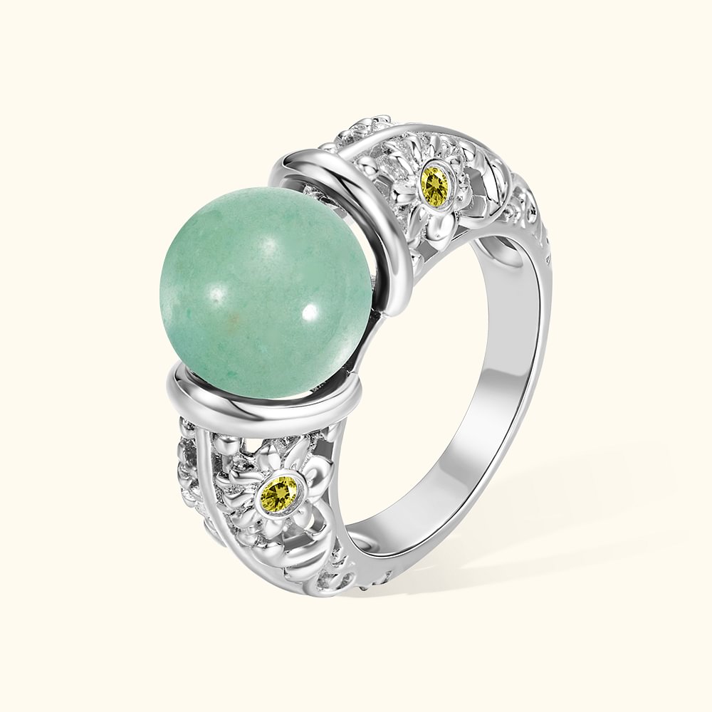 Bague Personnalisée avec Cristal de Jade et Pierre de Naissance Accessoire Outil Massage Yoga Méditation Relaxation Cadeau pour Ami