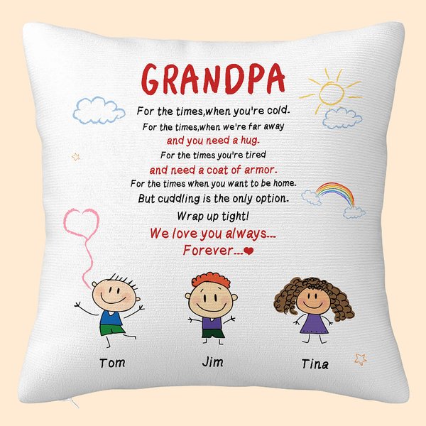Gepersonaliseerd We Love You Always Forever Stick Figures Cute Kid Sunshine White Clouds Kussenhoes Vader's Gift Home Decoration