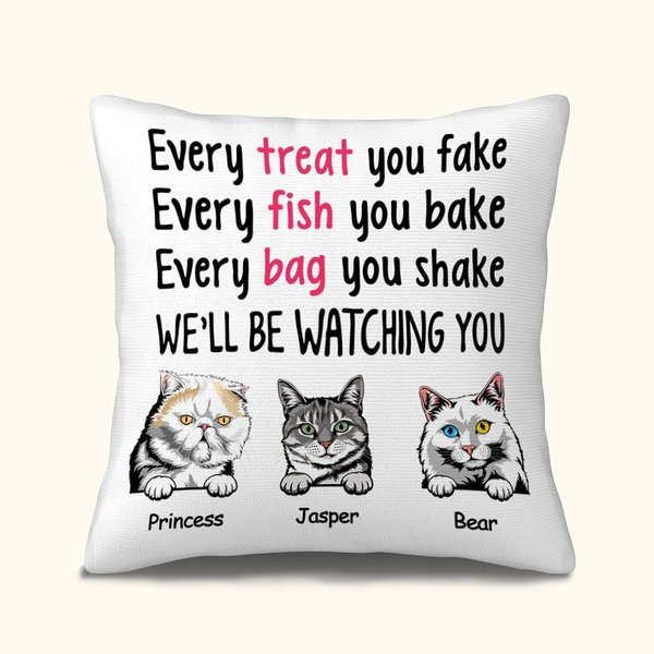 Gepersonaliseerde Cat Pet I'll be Watching You Furry Cat Kussenhoes voor Katteneigenaar voor de Woonkamer