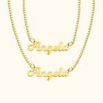 Personalisierte zwei Ketten Halskette Doppelnamen-Halskette Doppelketten-Namenshalskette mit Box-Kette Minimalistische geschichtete Halskette