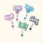 Personalised Glitter Sequin Acrylic Badge Reel with Name Gift for Nurse Doctor