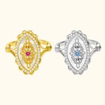 Personalized Natural Mother of Pearl Base Lace Vintage Style Adjustable Ring with Birthstone