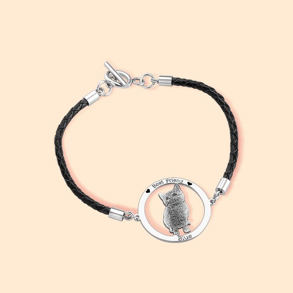 Bracelet Personnalisé avec Textes et Portrait d'Animal Cadeau Commémoratif pour Amoureux des Animaux de Compagnie