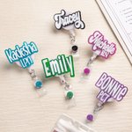 Personalised Glitter Sequin Acrylic Badge Reel with Name Gift for Nurse Doctor