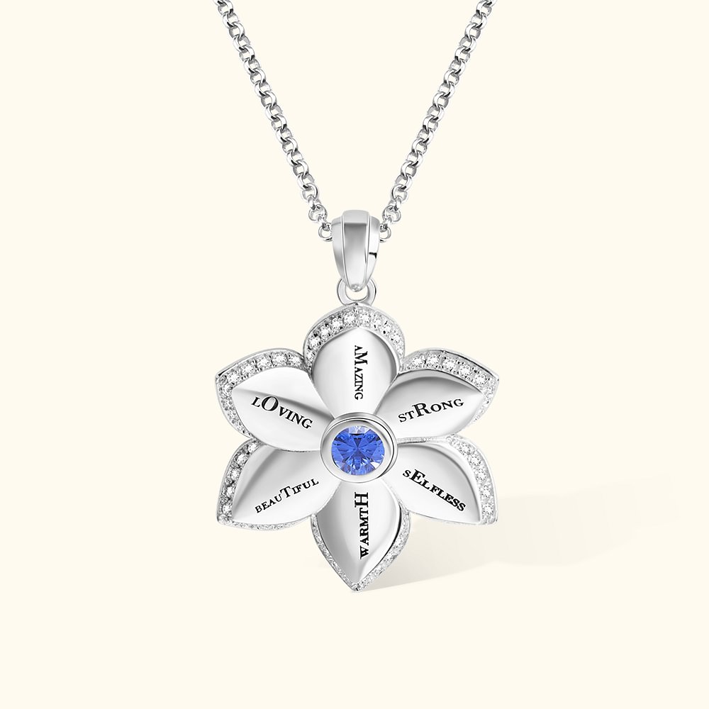 Collier Prénom avec Pierre de Naissance Personnalisée Pendentif de Fleur en Étoile de Bethléem Cadeau d'Anniversaire Louange pour Mère Femme