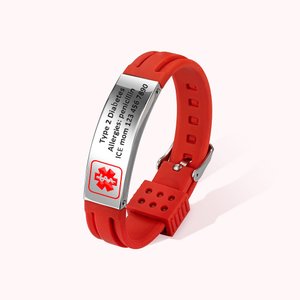 Personalised Emergency Medical Alert Adjustable Silicone Waterproof Band Bracelet with Stainless Steel ID Name Tag for Men Women First Aid Gift