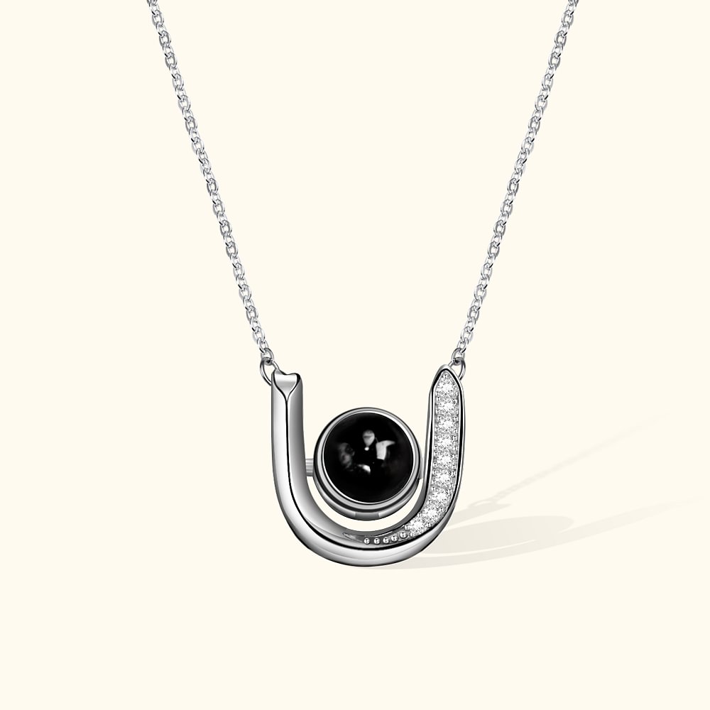 Collier Fer à Cheval Personnalisé avec Photo de Projection Bijou d'Argent avec Je t'aime en 100 Langues Cadeau Anniversaire pour Femme