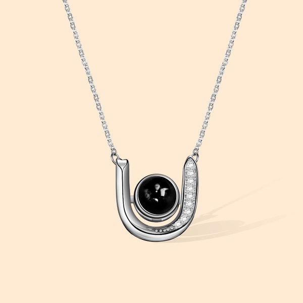Gepersonaliseerde Micro-gegraveerde Projectie Foto Hoefijzer Diamant Sterling Zilveren Ketting Gift voor Vrouw Verjaardag Verjaardag