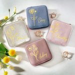 Coffret à Bijoux en Velours Personnalisé avec Nom et Fleur de Naissance Accessoire de Voyage Cadeau Mariage pour Mère Femme Demoiselle d'Honneur