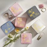 Coffret à Bijoux en Velours Personnalisé avec Nom et Fleur de Naissance Accessoire de Voyage Cadeau Mariage pour Mère Femme Demoiselle d'Honneur