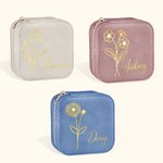 Coffret à Bijoux en Velours Personnalisé avec Nom et Fleur de Naissance Accessoire de Voyage Cadeau Mariage pour Mère Femme Demoiselle d'Honneur
