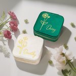 Coffret à Bijoux en Velours Personnalisé avec Nom et Fleur de Naissance Accessoire de Voyage Cadeau Mariage pour Mère Femme Demoiselle d'Honneur