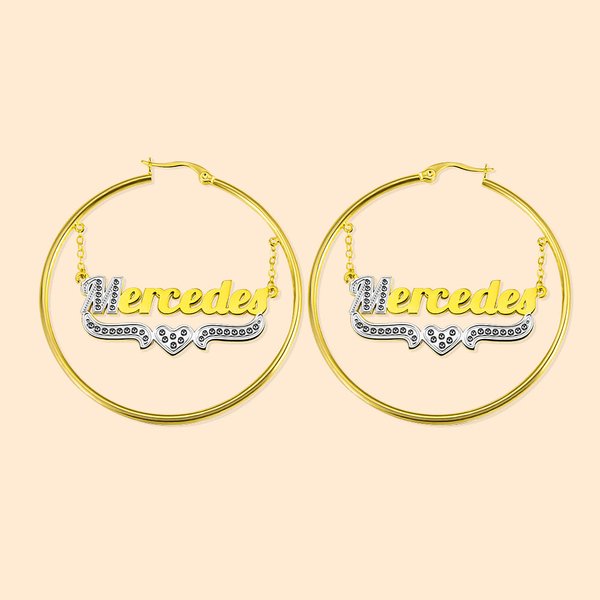 Celebrity Inspired Double Plate Name Hip Hop Earring