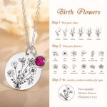 Personalized Engraved Birth Flower Bouquet Necklace with Birthstone Mother's Day Birthday Gift for Women