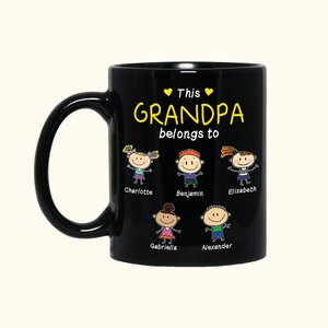 Personalised Family Portrait Lovely Grandpa Grandma Mom Dad Belongs To Me Black Ceramic Mug with C-type Handle