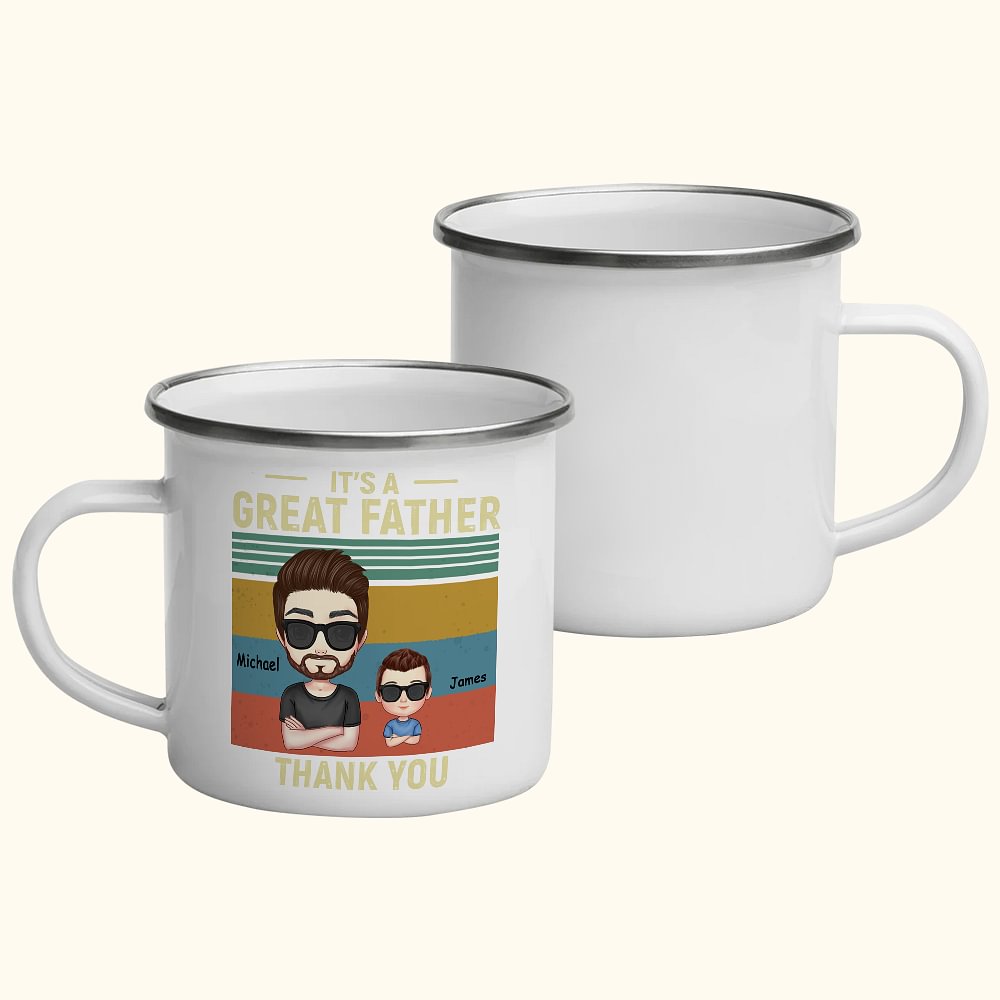 Tasse en émail personnalisée It's A Great Farther Thank You Cadeau de la fille du fils pour la fête de Thanksgiving Cadeau de la fête des pères
