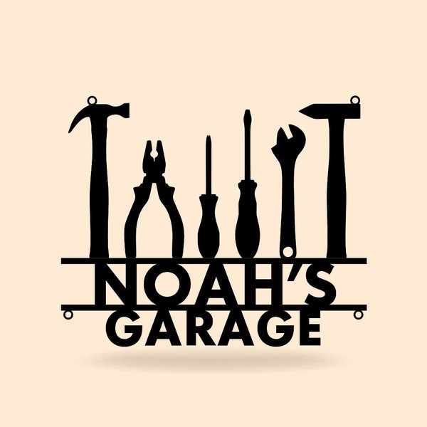 Plaque Garage Personnalisée avec Nom Décoration Murale en Métal dans l'Atelier Cadeau Anniversaire Fête des Pères pour Homme