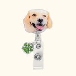 Personalizada Pintura Estilo Pet Retrato Insignia Carrete con Glitter Paw Print Charm para Veterinario Enfermera Pet Lover Regalo