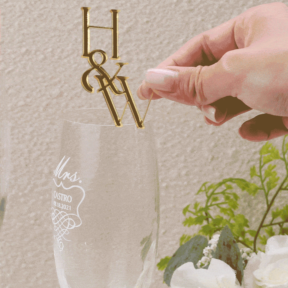 Personalized Initials Drink Topper Acrylic Mirror Tags Anniversary Wedding Party Favor Gift for Couple