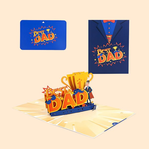Personifierad 3D Super Dad Golf Cart Jeep Guitar Tack Tändare Gratulationskort Fars dag present