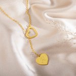 Personalizado Dainty Doble Corazón Lariat Collar de Plata de Ley con la inicial grabada Día de la Madre Aniversario de regalo para las mujeres