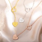 Personalizado Dainty Doble Corazón Lariat Collar de Plata de Ley con la inicial grabada Día de la Madre Aniversario de regalo para las mujeres
