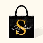 Personalised Black Jute Tote Bag with Name and Initial Birthday Wedding Party Gift for Women