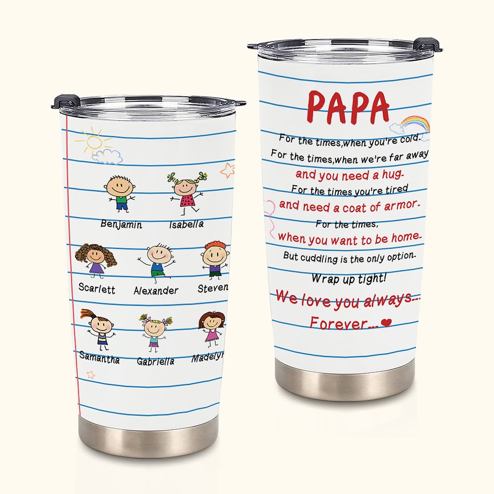 Carnet de notes personnalisé avec personnage de dessin animé Love You Always 20oz Tumbler Cadeau d'anniversaire de famille Cadeau de fête des pères