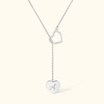 Personalizado Dainty Doble Corazón Lariat Collar de Plata de Ley con la inicial grabada Día de la Madre Aniversario de regalo para las mujeres