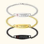 Personalizada de acero inoxidable de emergencia unisex de alerta médica pulsera de identificación con mensajes grabados regalo de cumpleaños pensativo