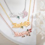 Chaîne avec Nom Personnalisé Collier de Fleur de Naissance Cadeau d'Anniversaire pour Elle