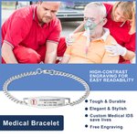 Personalizada de acero inoxidable de emergencia unisex de alerta médica pulsera de identificación con mensajes grabados regalo de cumpleaños pensativo