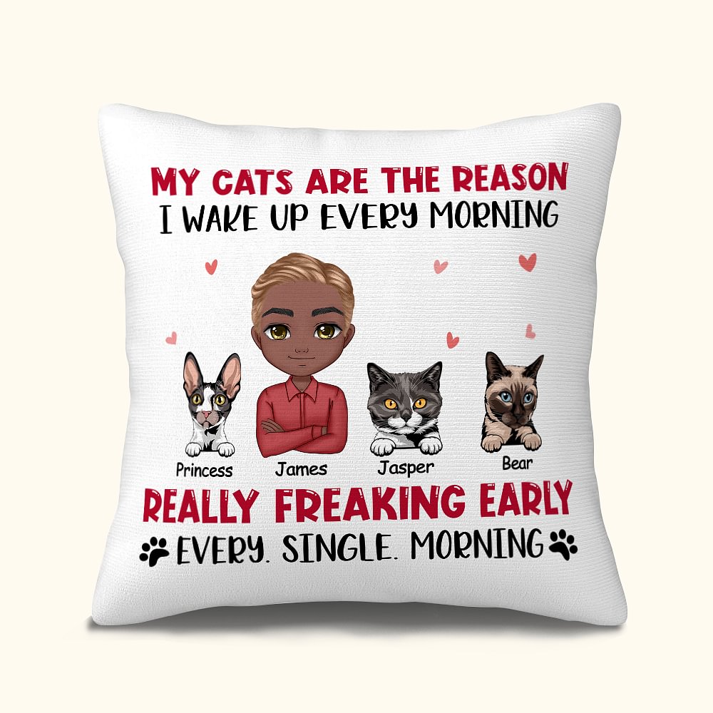 Personalizzato I miei gatti sono la ragione per cui mi sveglio ogni mattina, copertina del cuscino per l'arredamento del divano degli amanti dei gatti