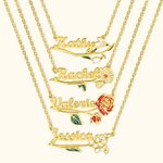 Chaîne avec Nom Personnalisé Collier de Fleur de Naissance Cadeau d'Anniversaire pour Elle