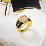 Personalized Heart Zircon Birthstone Class Ring with Engraved Text Symbol Class of 2025 Graduation Gift for High School College University Graduates