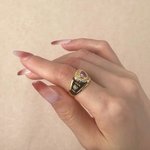 Personalized Heart Zircon Birthstone Class Ring with Engraved Text Symbol Class of 2025 Graduation Gift for High School College University Graduates