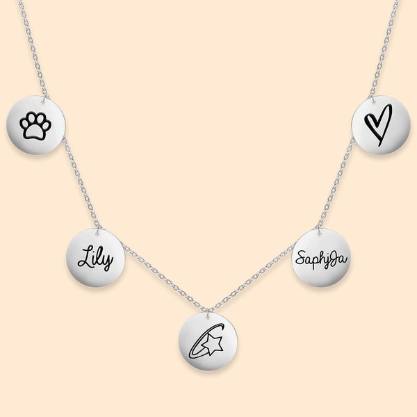 1-5 Discs Charm Necklace with Name and Icon