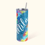 Personalisierte bunte Puzzle Autismus Bewusstsein Skinny Edelstahl Becher Vakuum isoliert mit Strohhalm 20oz Wasser Tumbler